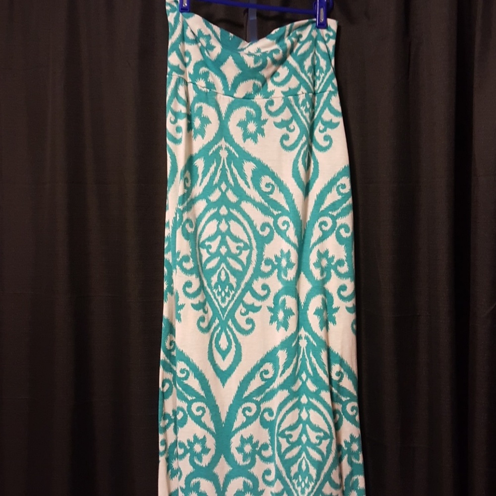 Teal and cream maxi skirt